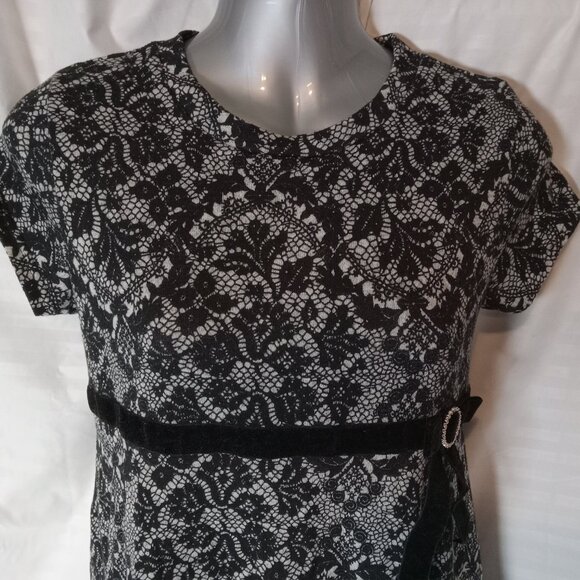 Y2K Black Faux Lace Jersey Knit Girls Size 14 Dress Stretch Goth Party George - Picture 3 of 13
